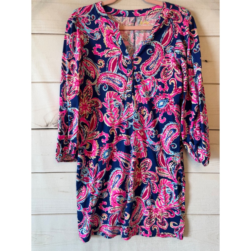 Lilly Pulitzer Marlow Tunic Dress Navy Pink Paisley Cotton S 016331
